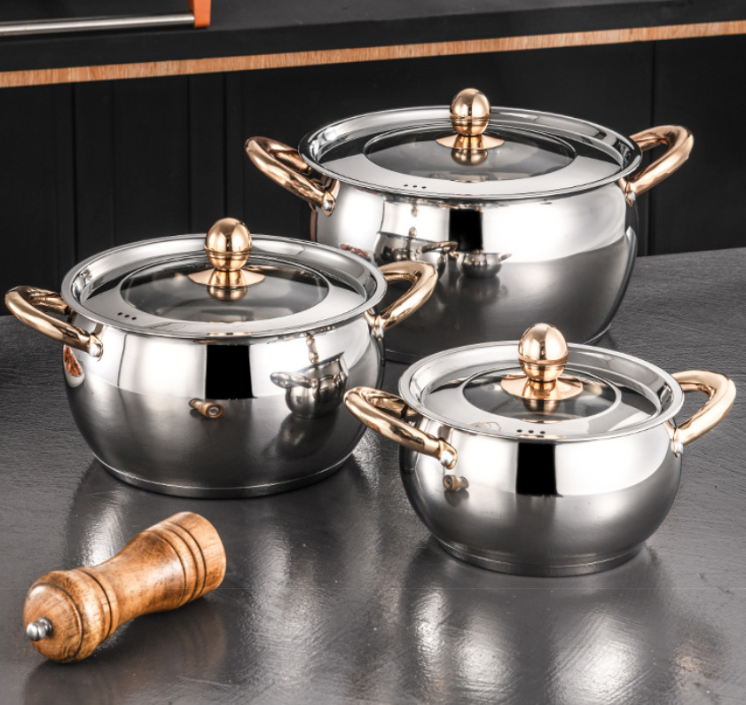 6pcs Stainless Steel Cookware Set Cooking Pots With 5 layer buttom - Silver