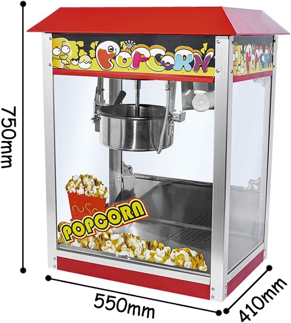 Global Star Commercial Popcorn Popper Machine with Top Cover, Shovel & Measuring Cup