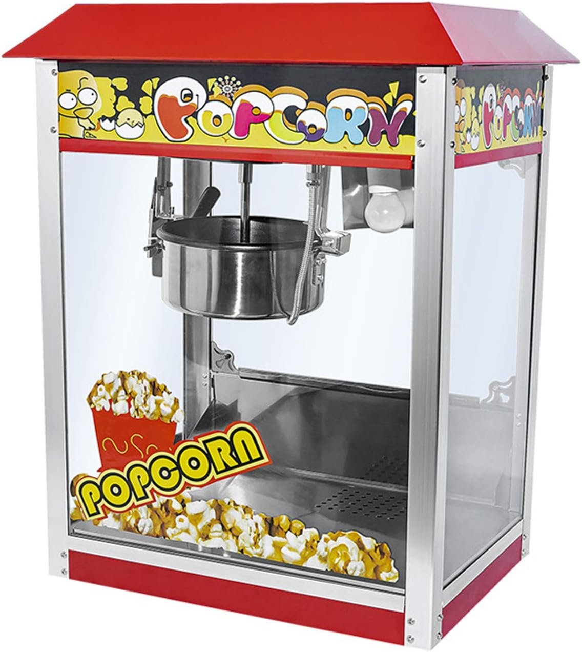 Global Star Commercial Popcorn Popper Machine with Top Cover, Shovel & Measuring Cup