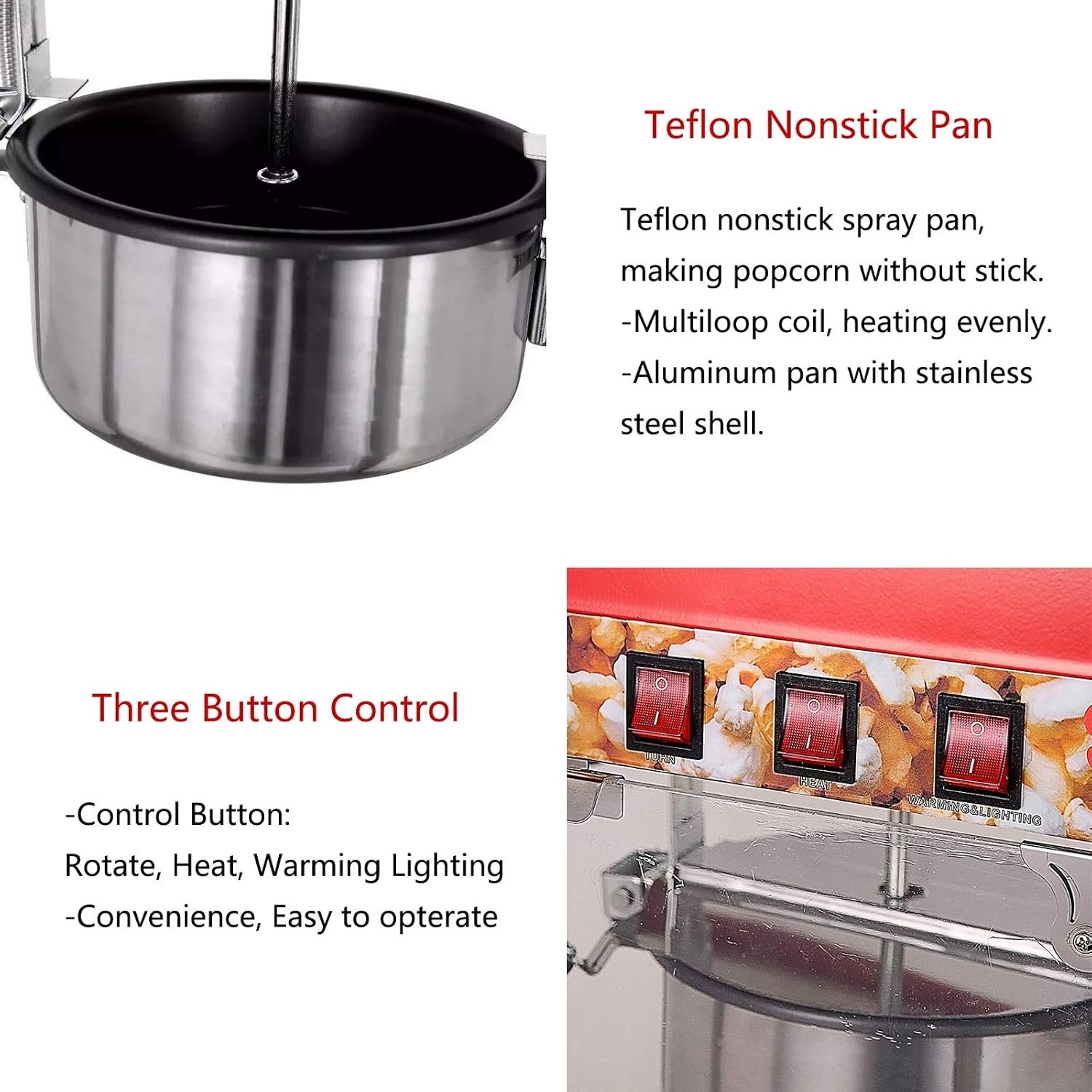 Global Star Commercial Popcorn Popper Machine with Top Cover, Shovel & Measuring Cup