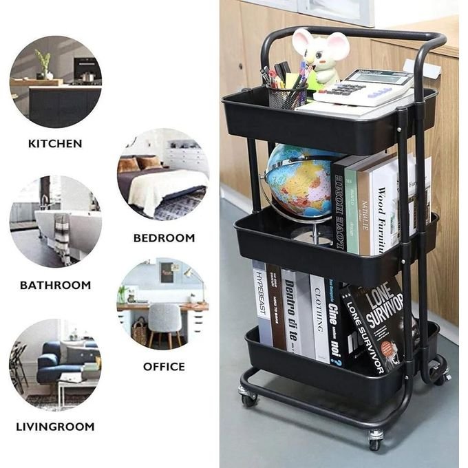Storage Trolley Cart – 3 Tier Rolling Utility Organizer Rack