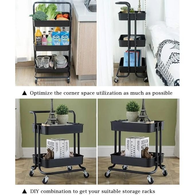 Storage Trolley Cart – 3 Tier Rolling Utility Organizer Rack
