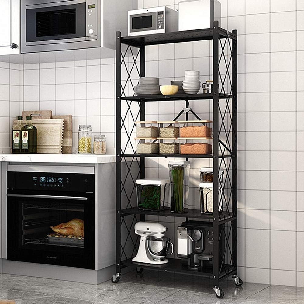 5 Layers Foldable Strong And Moveable Storage Kitchen Rack - Black