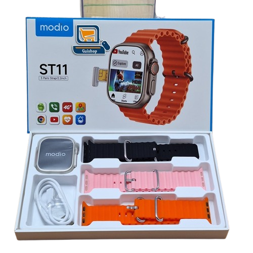 Modio 2.2 Inch Full Screen Display, 4G SIM card Smart Watch 3 Straps
