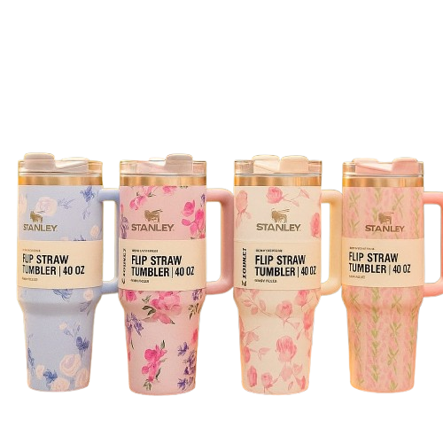 Floral Stanley Cup Tumbler with Straw and Handle 1200mls -Multicolour