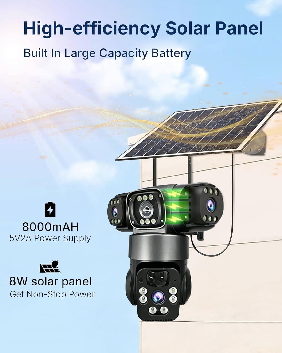 WiFi V380 -3 Lens, 9MP (WIFI ONLY, NO SIM CARD) High image resolution ptz solar powered cctv camera